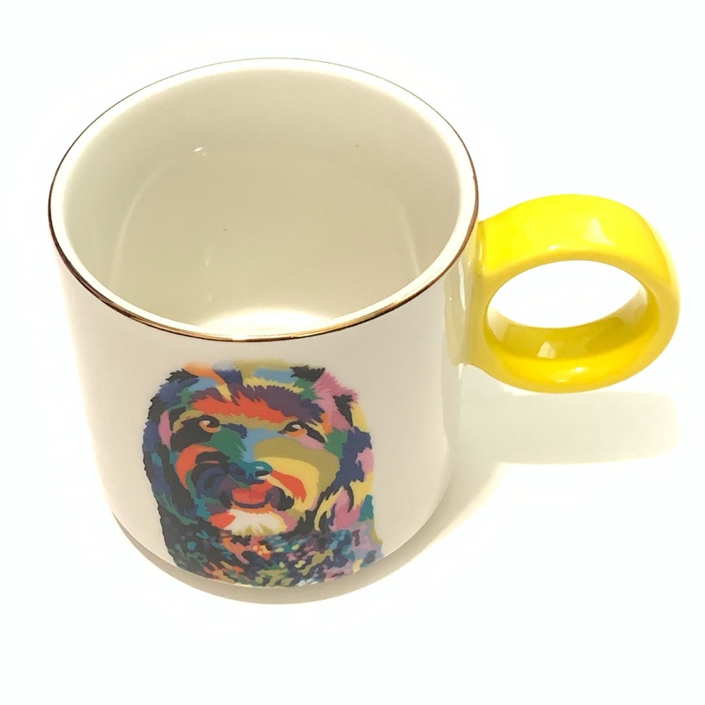 Colorful Doodle Dog Print Mug with Yellow Handle